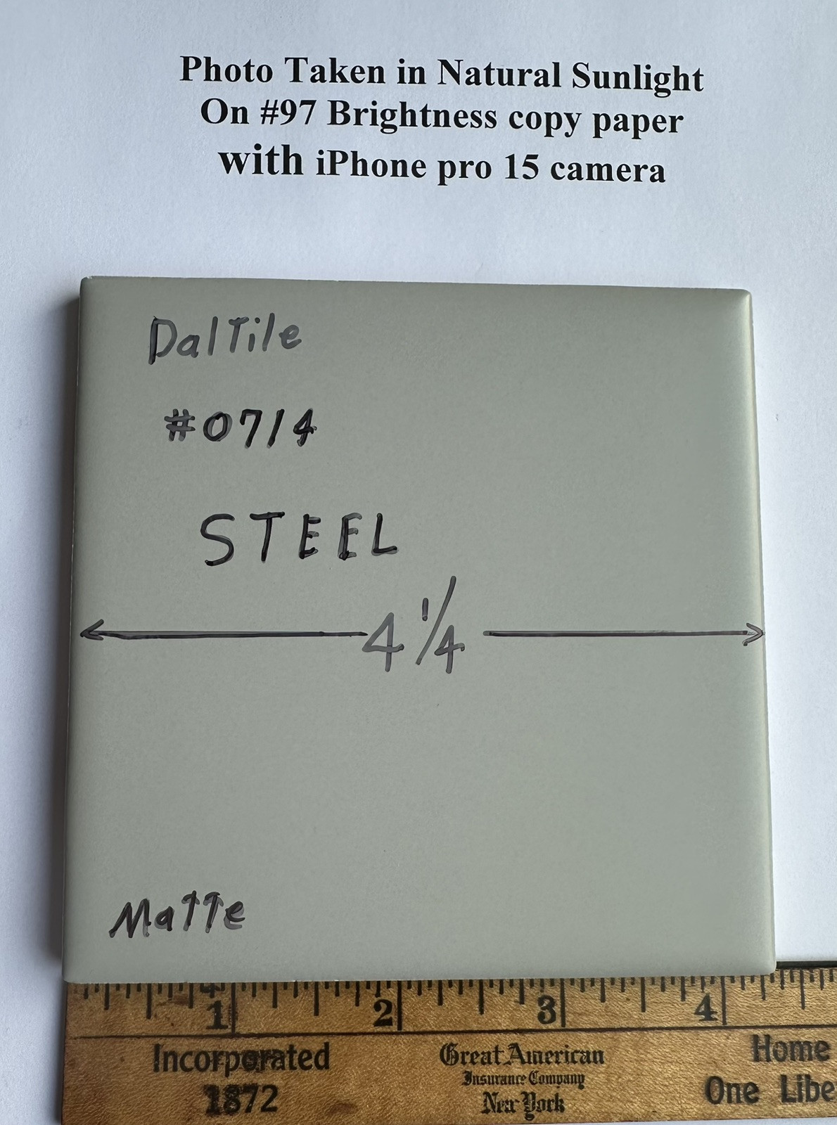 1 pc. Steel #0714: 4-1/4″ Matte Gray Ceramic Tile by Daltile, New