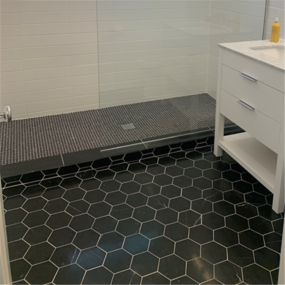 N36H Nero Marquina Black Marble 6 inch Hexagon Tile Honed