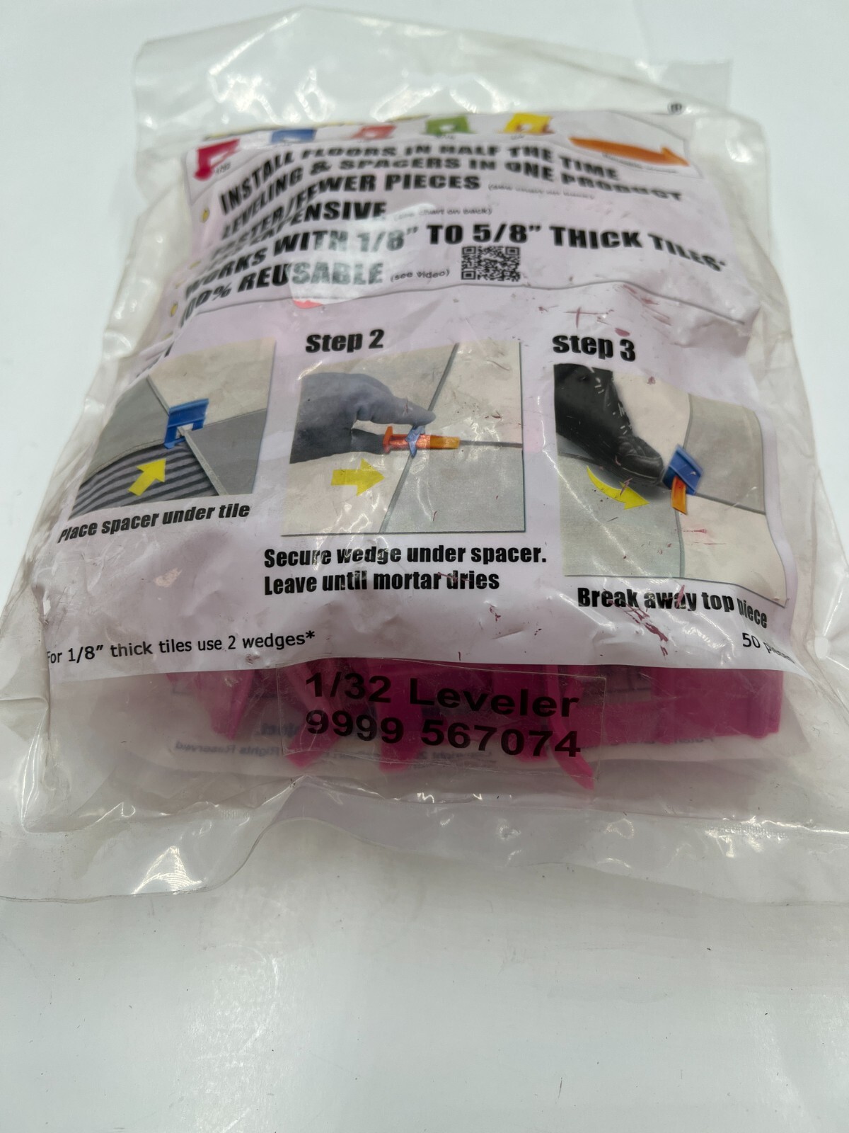 2 Bag Of 50 Acufloor Leveling Spacers 9999-567074 1/32″ Leveler in Pink, Plastic