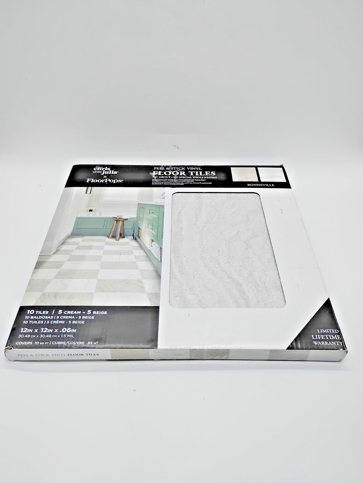 FloorPops x Chris Loves Julia Bonneville Beige Peel & Stick Floor Tiles 10 Pack