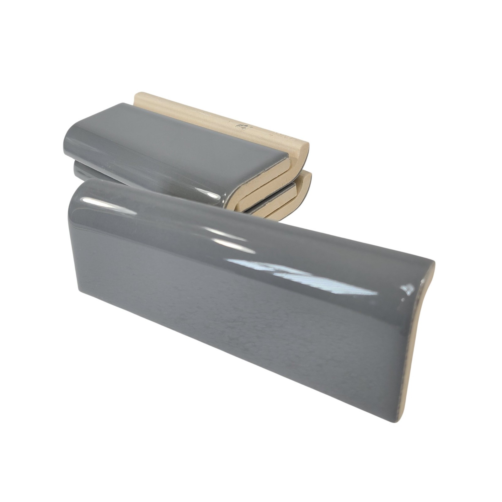 Suede Gray Ceramic Tile Mudcap Subway Trim Mud Cap Grey Mid Century Modern Retro