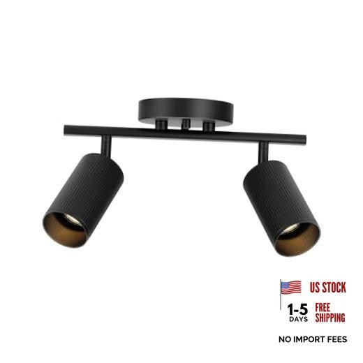 64000114 2-Light Track Lighting Spotlight, Matte Matte Black, Ribbed Shades