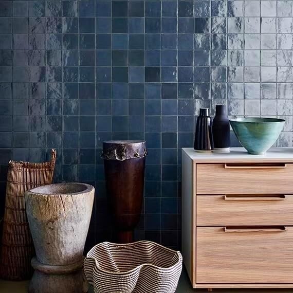 4×4 Zellige Ceramic Tile Into Z Blue Deep Blue Moroccan Style Backsplash 1 PIECE