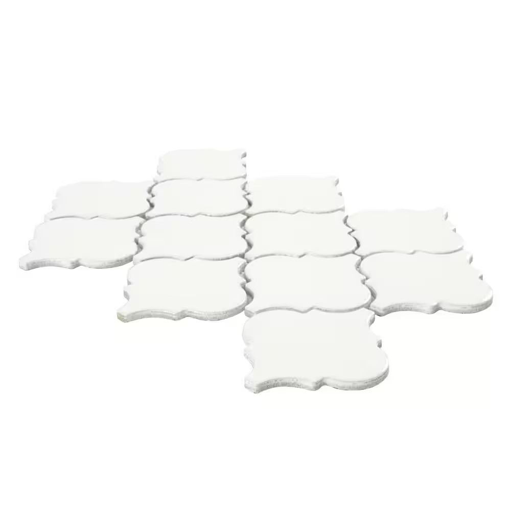 Whisper White 11X15 In. Glossy Ceramic Arabesque Mosaic Tile with Classic Curved