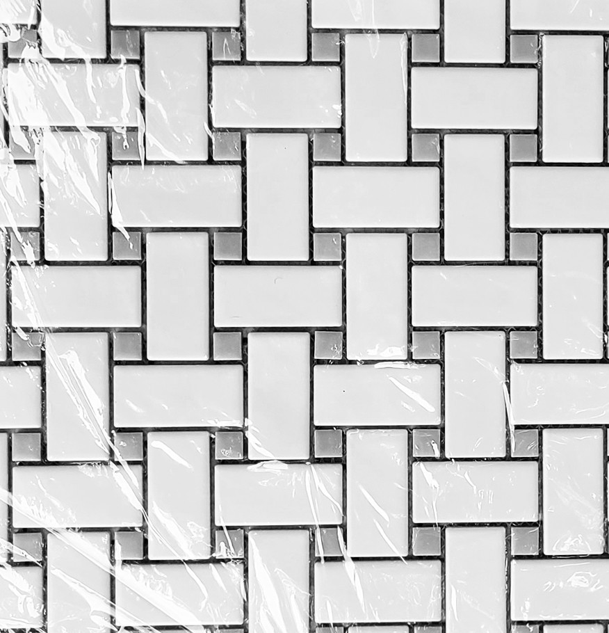 NEW 1 x 2 White/Gray Basket weave Porcelain Tile Floor Wall Kitchen 14 sqft.