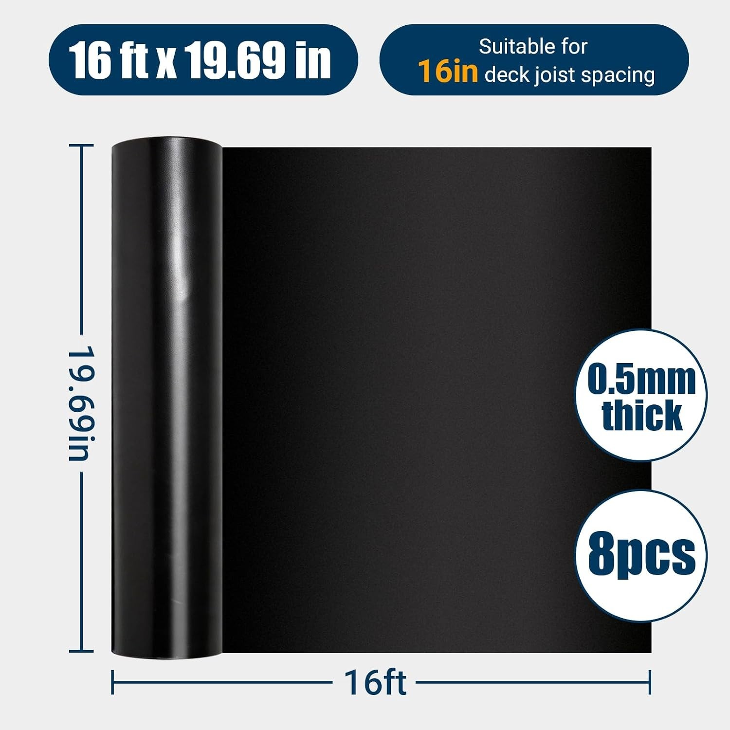 8PCS 16FT Black Under Deck Drainage System HDPE Waterproof Deck Trough Roll USA.