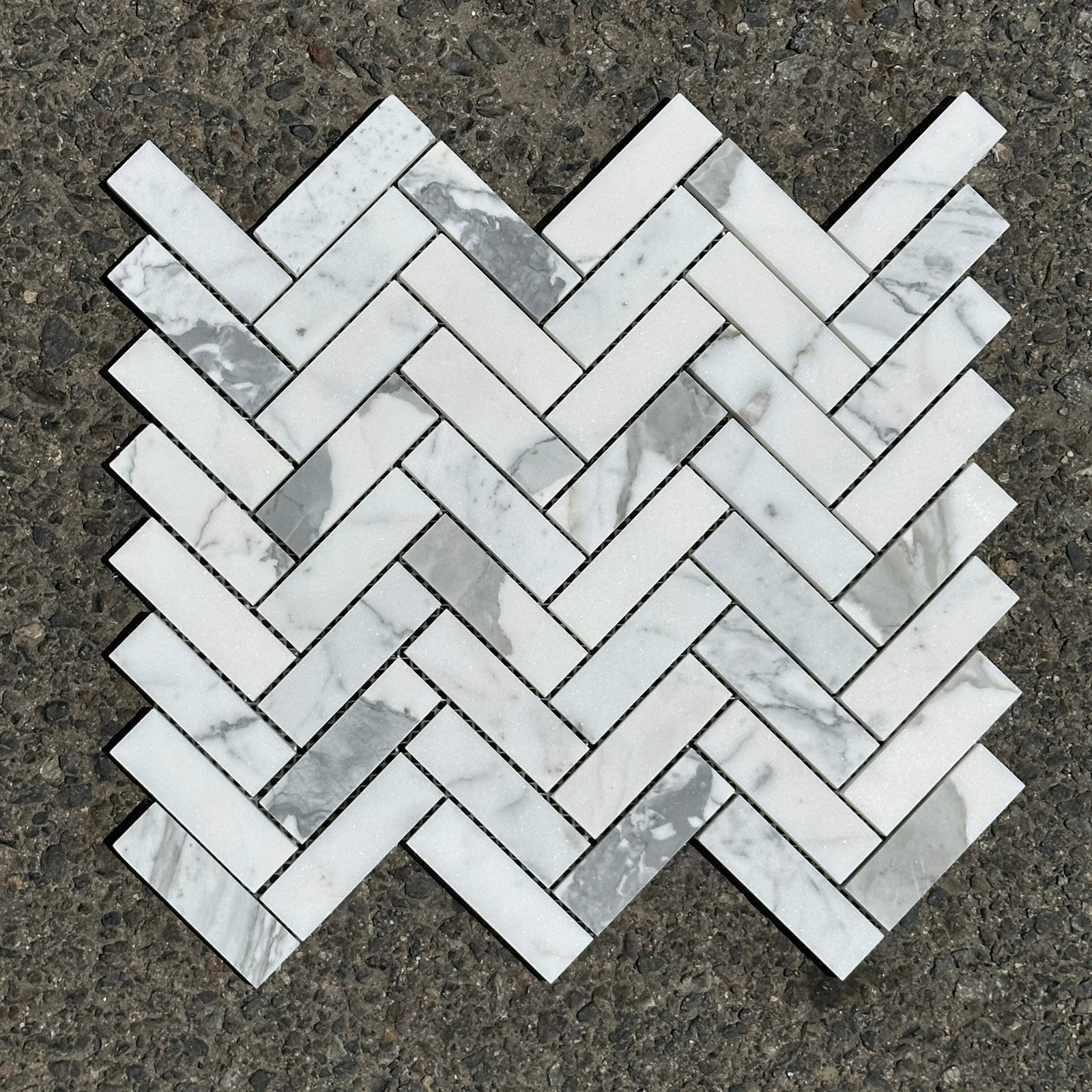 Statuary White Marble | 1×3 Herringbone Mosaic Tile Honed