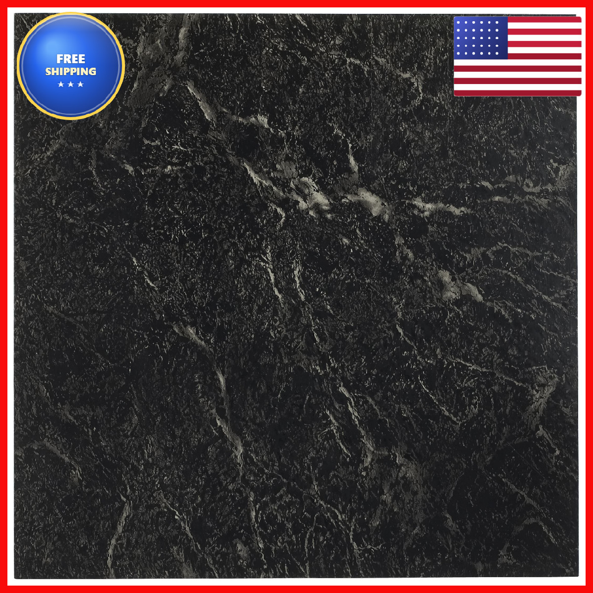 Nexus Self Adhesive 12-Inch Vinyl Floor 20 – 12 X 12 Black W/White Vein Marble