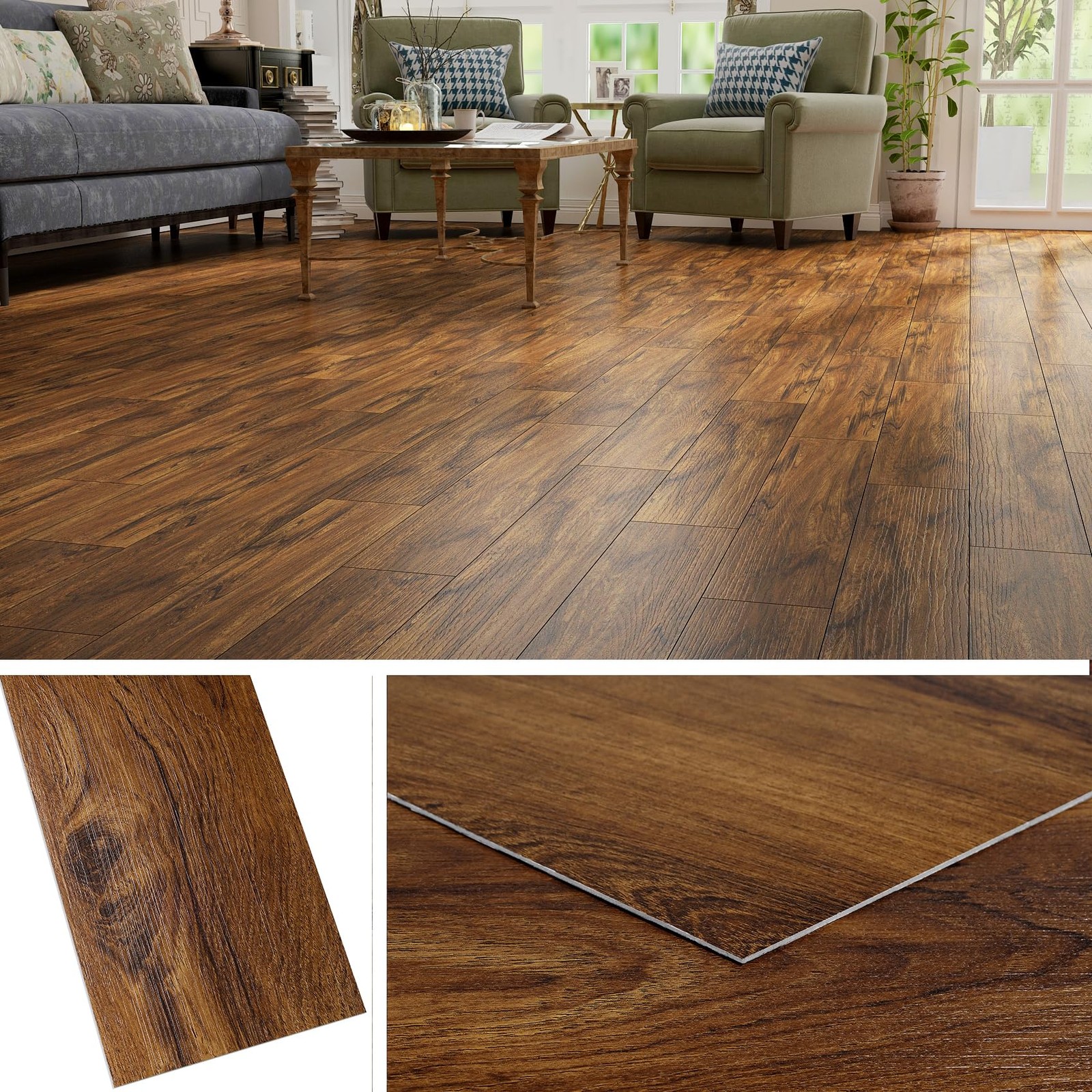 36-Planks 6×36 Dark Brown Peel and Stick Flooring Planks Wood Look Luxury Vin…