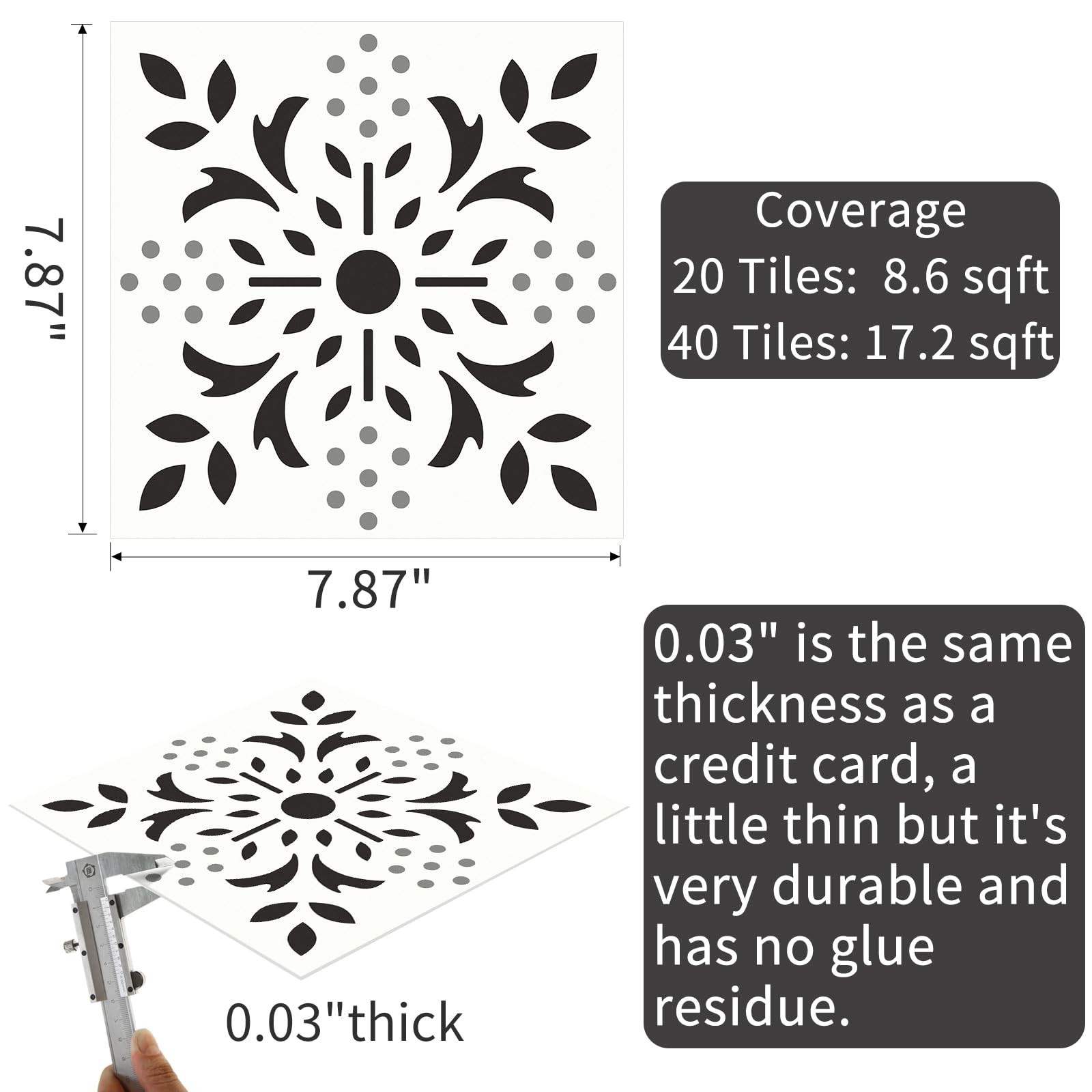 20 Pcs 7.87″ Peel and Stick Floor Tile Waterproof Vinyl Black White Gray