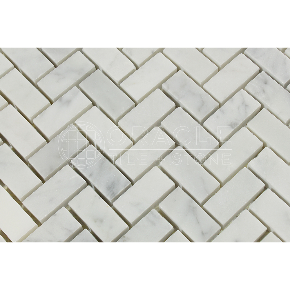 Carrara White Italian (Bianco Carrara) Marble Mini Herringbone Mosaic Tile