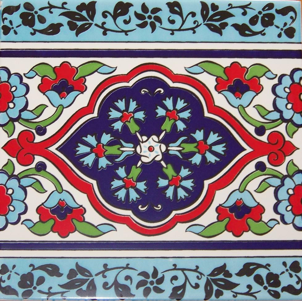 Light Blue 50 8″x8″ Turkish Ottoman Iznik Tulip Pattern Ceramic Tile BORDER