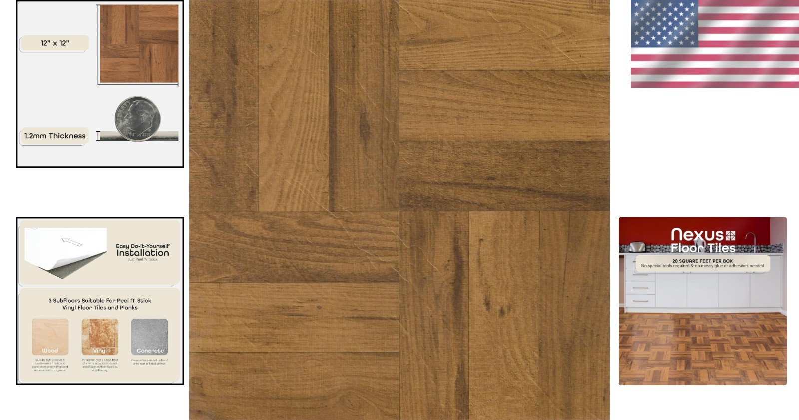 20 Self-Adhesive 12-Inch Vinyl Floor Tiles with Oak Parquet Look – Easy Install