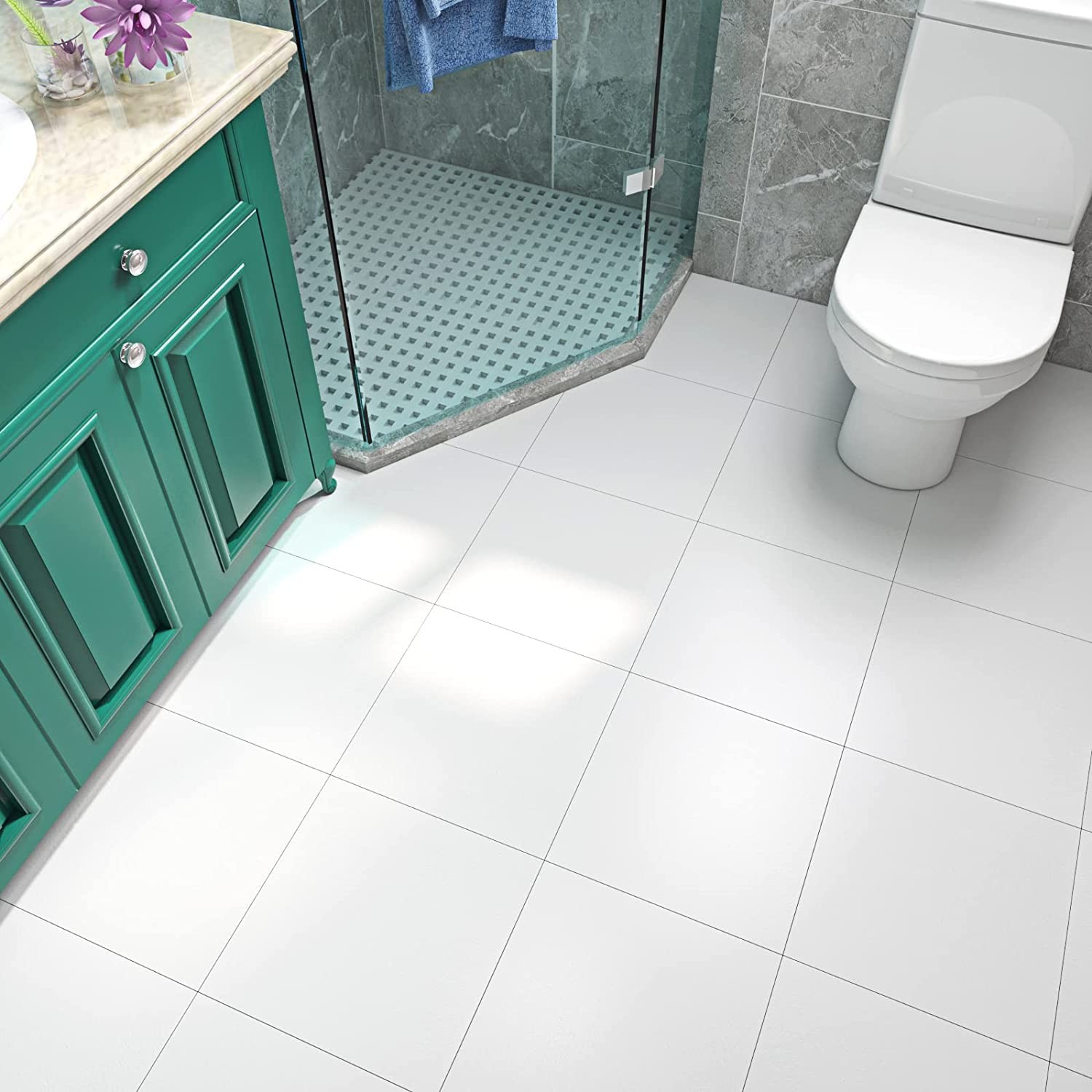 Peel and Stick Floor Tile Waterproof 12X12 in White Vinyl Flooring Peel and