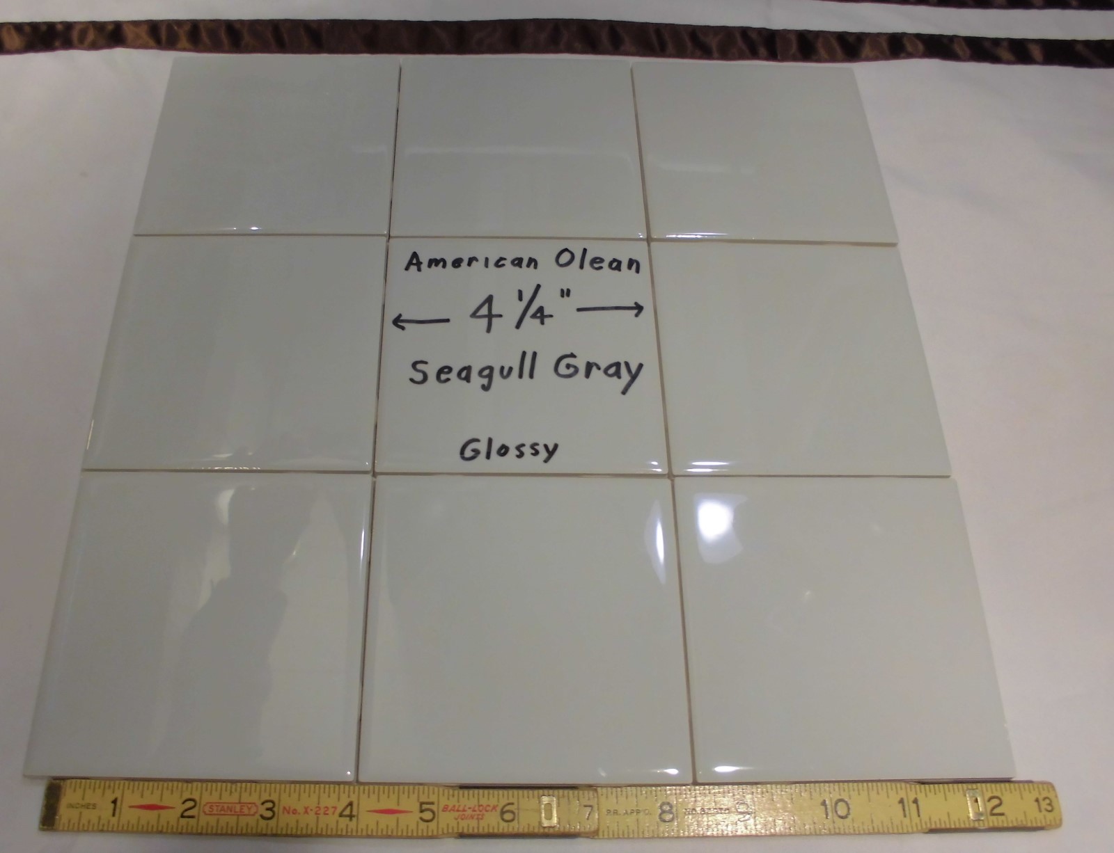 9 pcs. Ceramic Tiles…Glossy *Seagull Gray* #43 by American Olean…4-1/4″ New