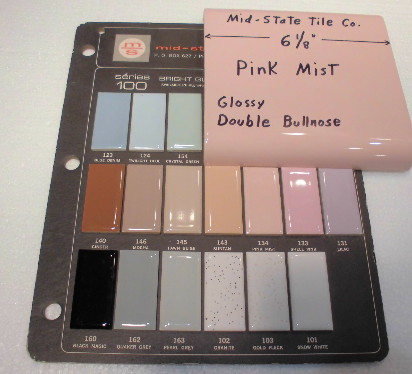 1 pc. Pink Mist 6″ x 6″ Double Radius Bullnose Glossy Ceramic Tile: Mudd Caps