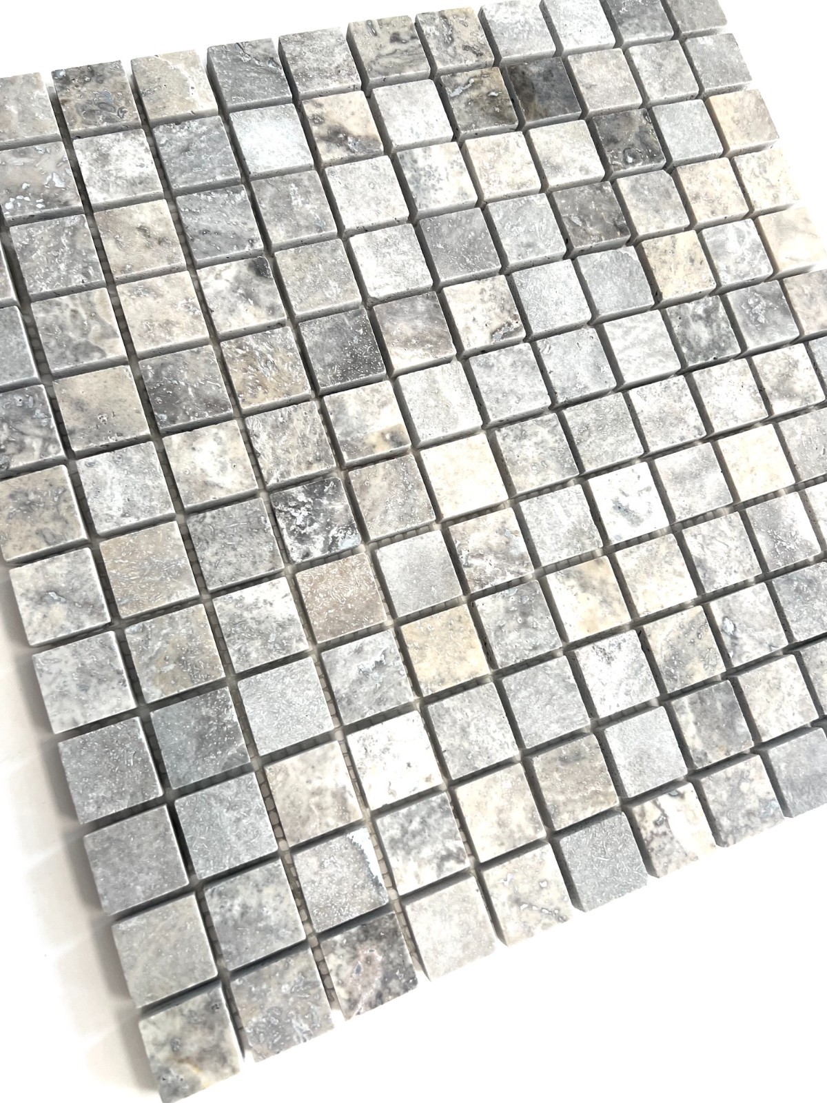 1×1 Silver Premium Honed Filled Travertine Mosaic Tile Backsplash Floor Wall