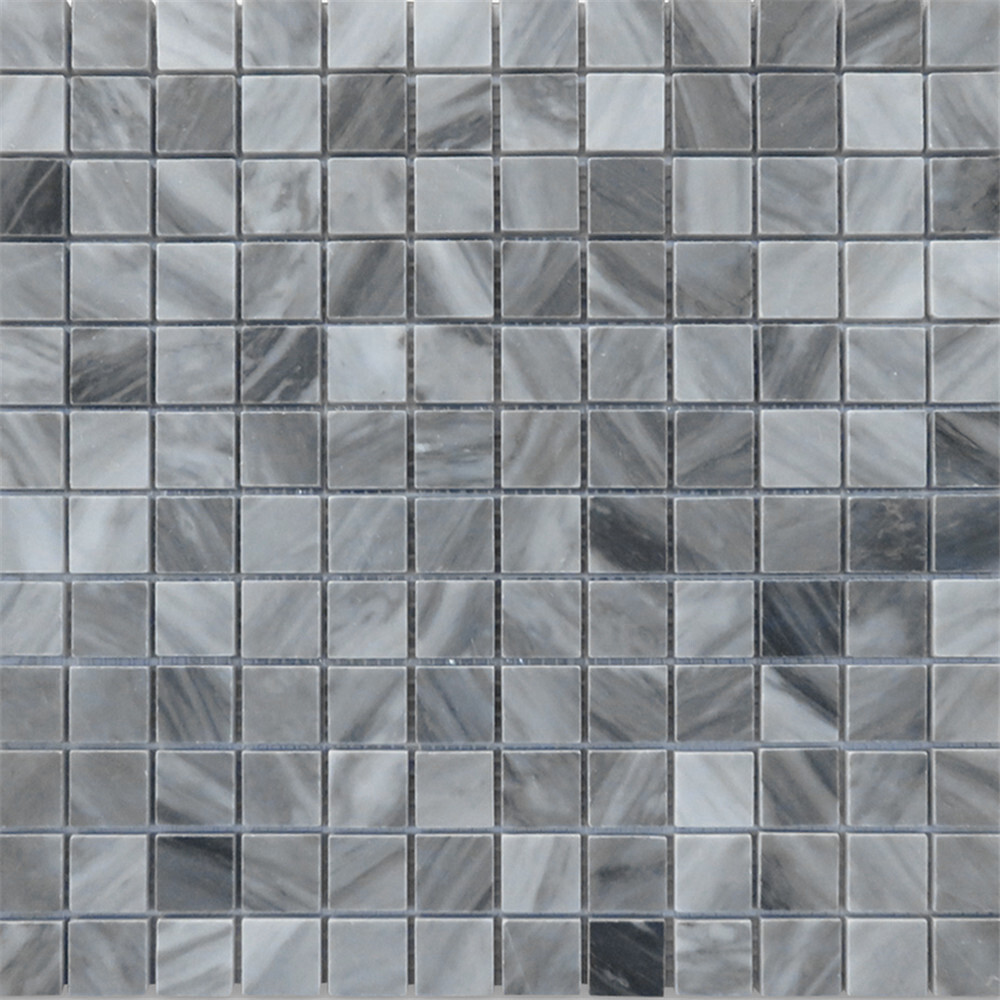 K24XP Bardiglio Gray Dark Grey Marble 1×1 Grid Square Mosaic Tile Polished