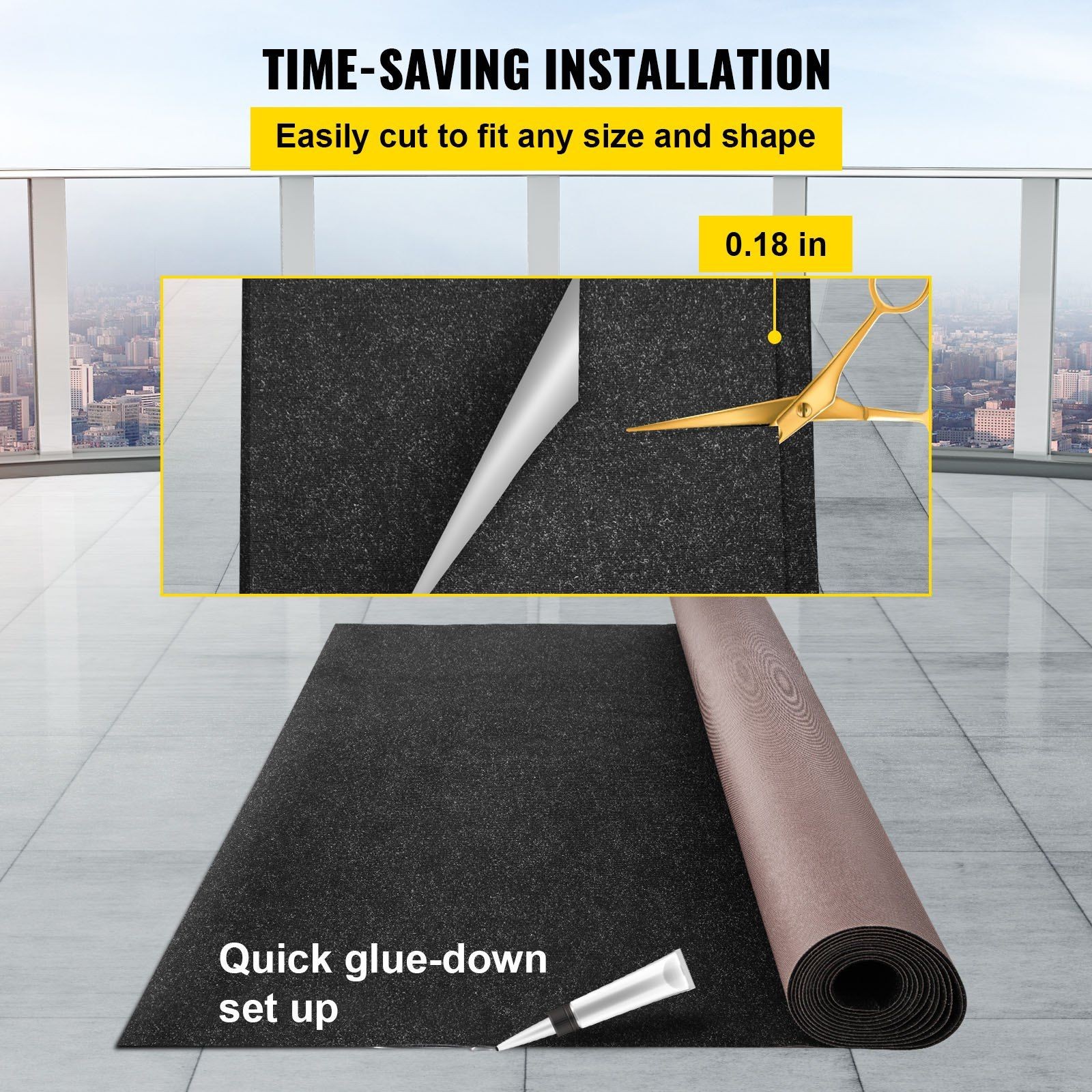 Charcoal Black Waterproof Marine Carpet Roll, 5.9x30ft, 4.6mm Thick