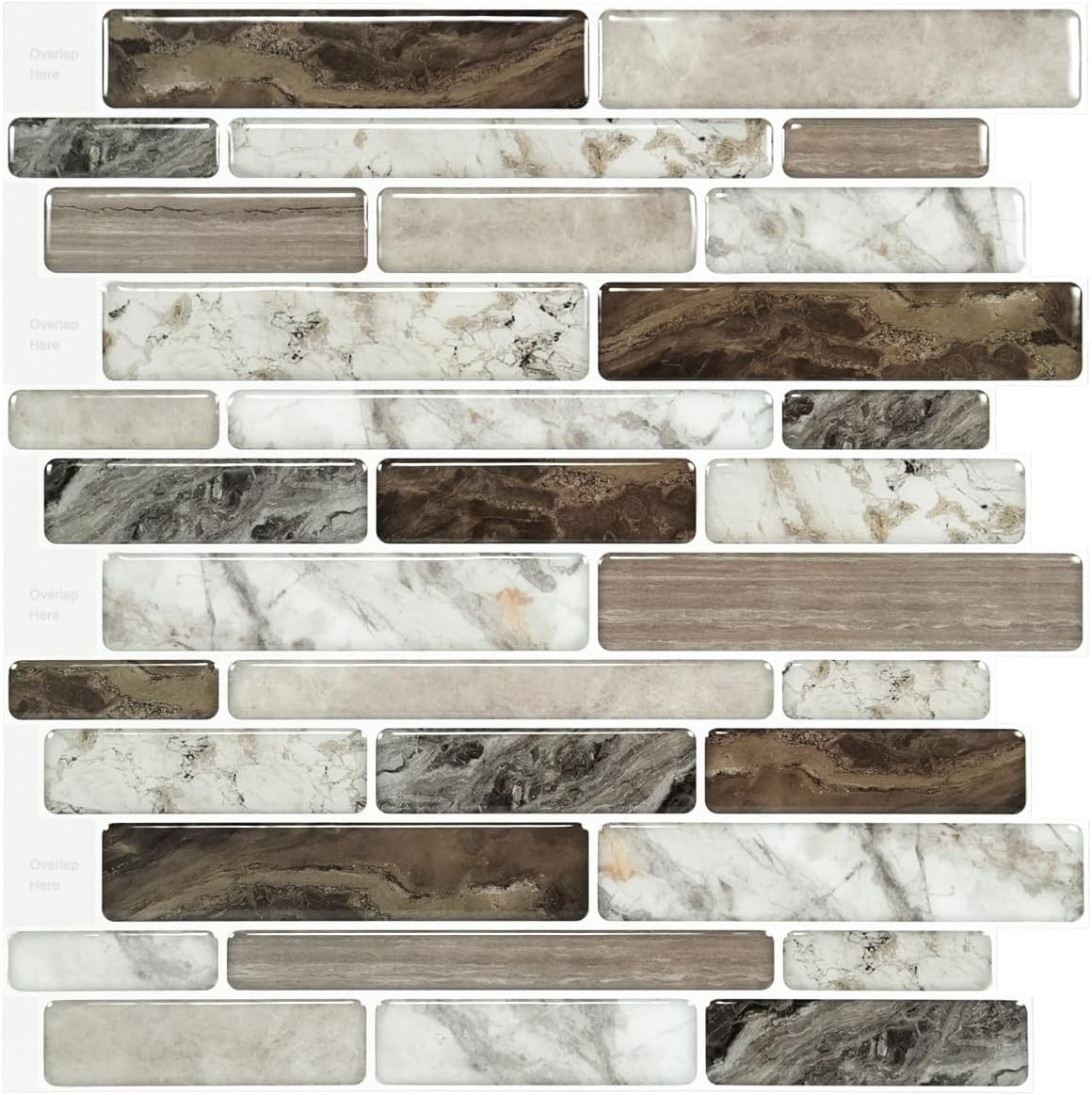 Self-adhesive kitchen splashback, marble-effect decorative tiles (10-piece set)