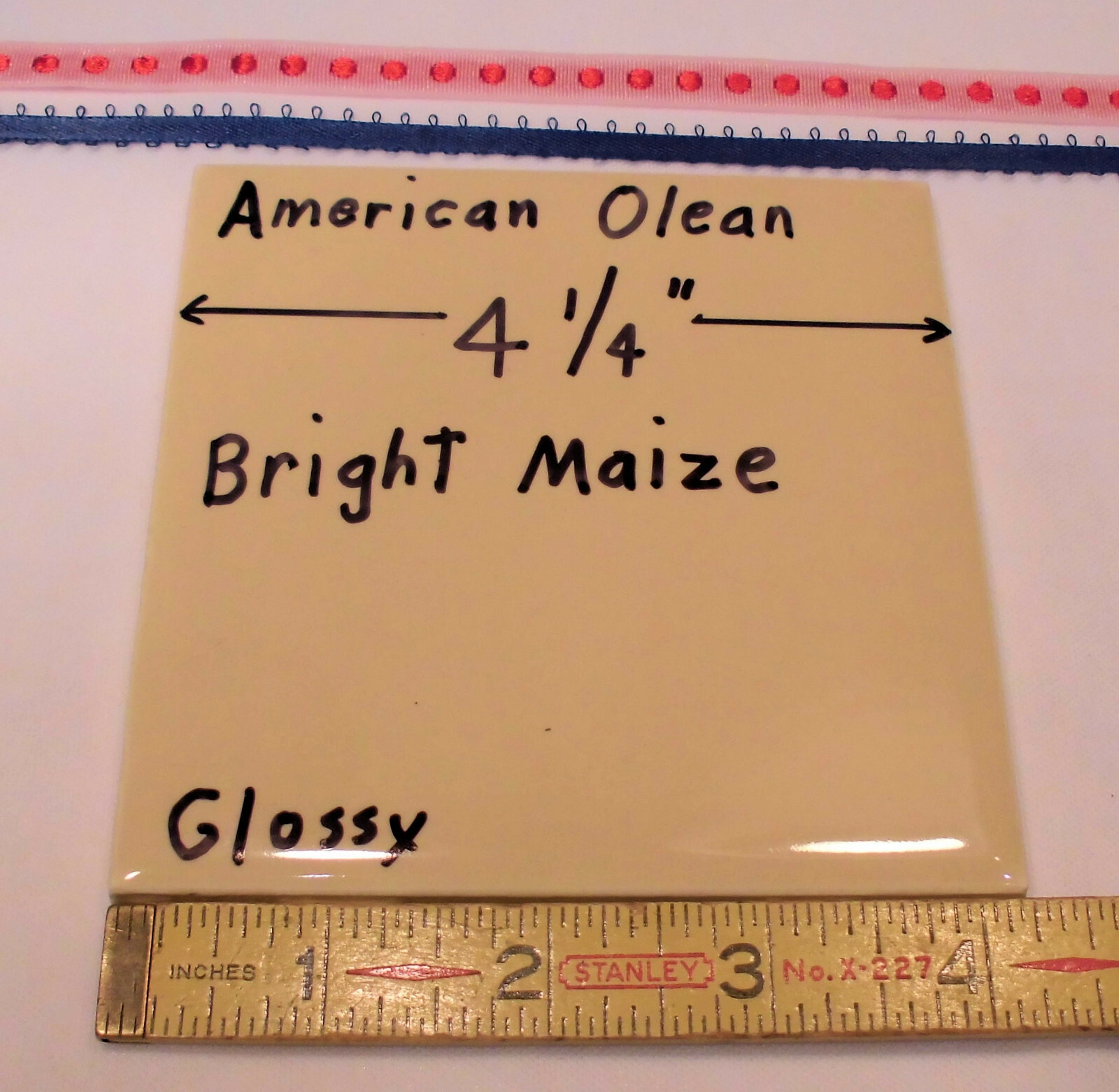 1 pc. *Maize* Glossy Ceramic Tile #24 by American Olean 4-1/4″ ; a yellow-brown