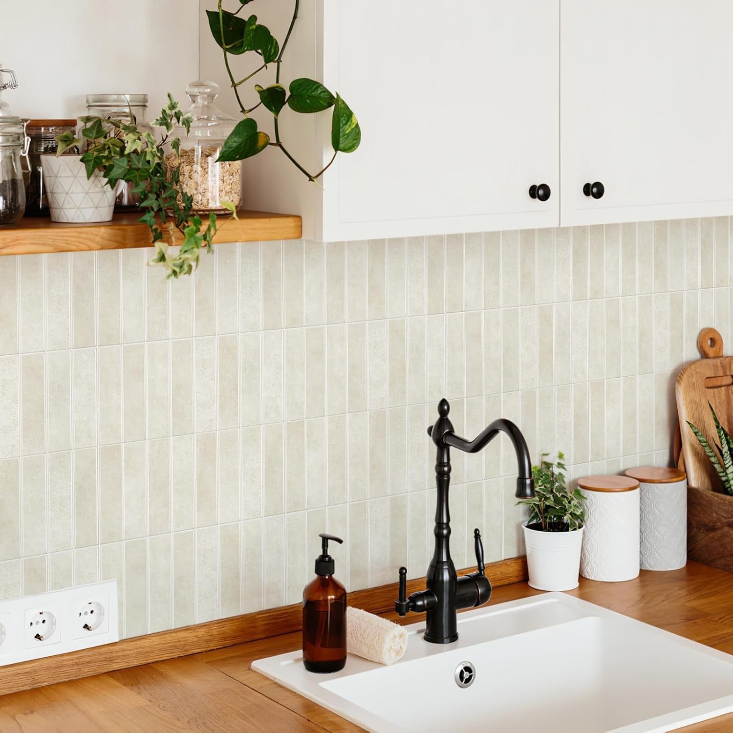 Beige 11.8×11.8in Peel & Stick Vinyl Backsplash Title (10 Sheets)
