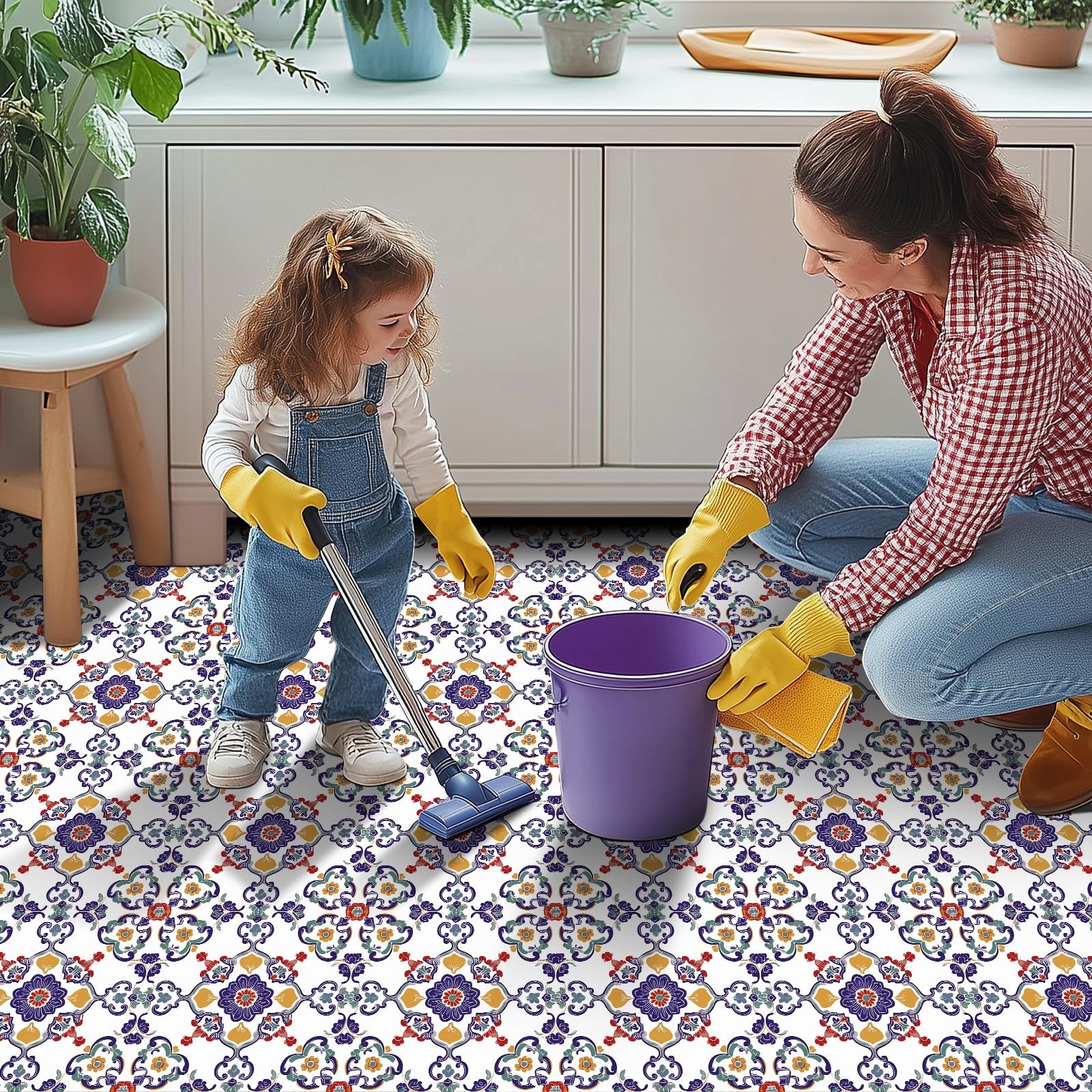 HOMETITUTE European Floral Peel Stick Floor Tile 12×12 Vinyl