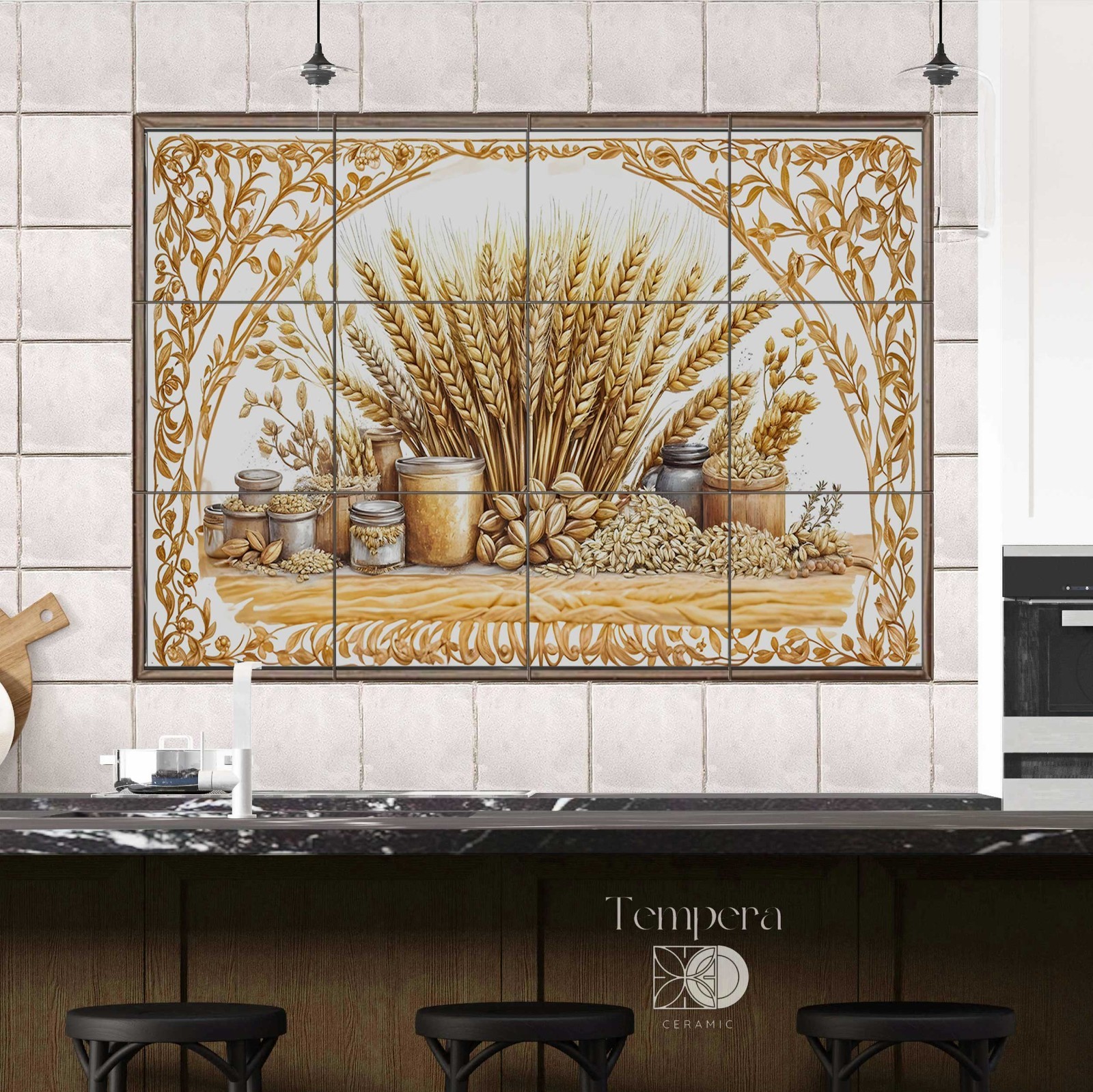 Wheat Farmhouse Backsplash Tiles, Rustic Kitchen Wall Decor