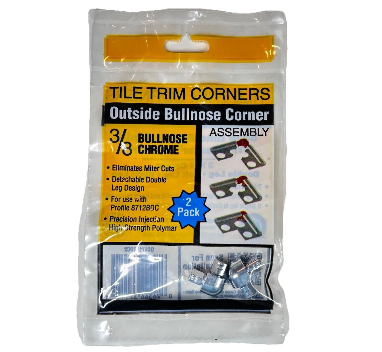 2 Pack TrimMaster Bullnose Outside Corner Tile Edging Trim Satin Silver 3/8″