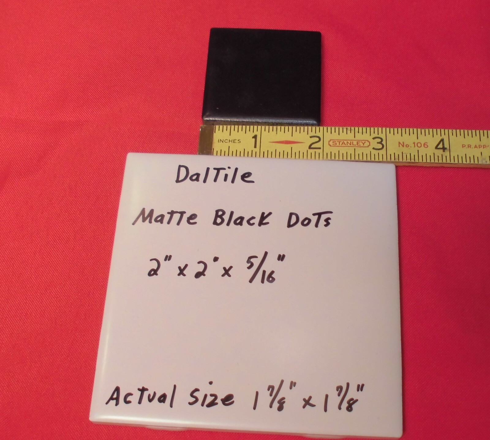1 pc. *Matte Black* 2″ Dot – Insert Ceramic Tile, by Datile Co. 1-7/8″ SQ. NEW