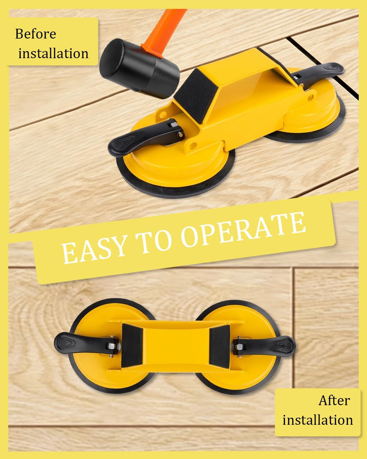 Happyer Floor Gap Fixer Tool Kit Dual Suction Cup Carbon Steel Laminate