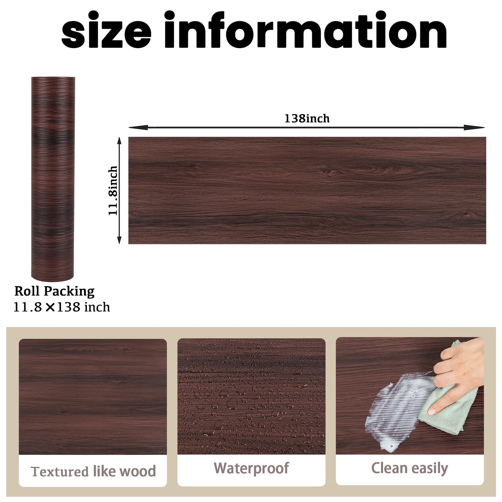 Peel and Stick Floor Tiles: 11.8″ x 138″ Wood Vinyl Flooring Roll | Waterproo…