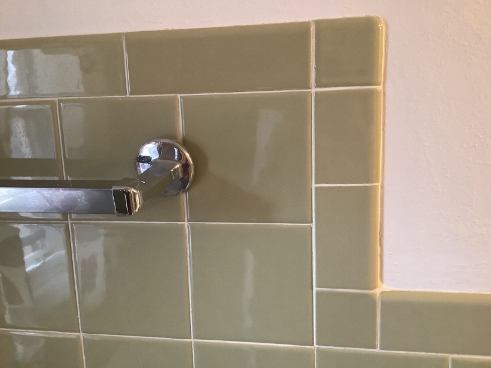 Ceramic Tile ‘Avocado-Green’ 4-5/8” Glossy (1) by Crown Tile Co.; Cleaned Used