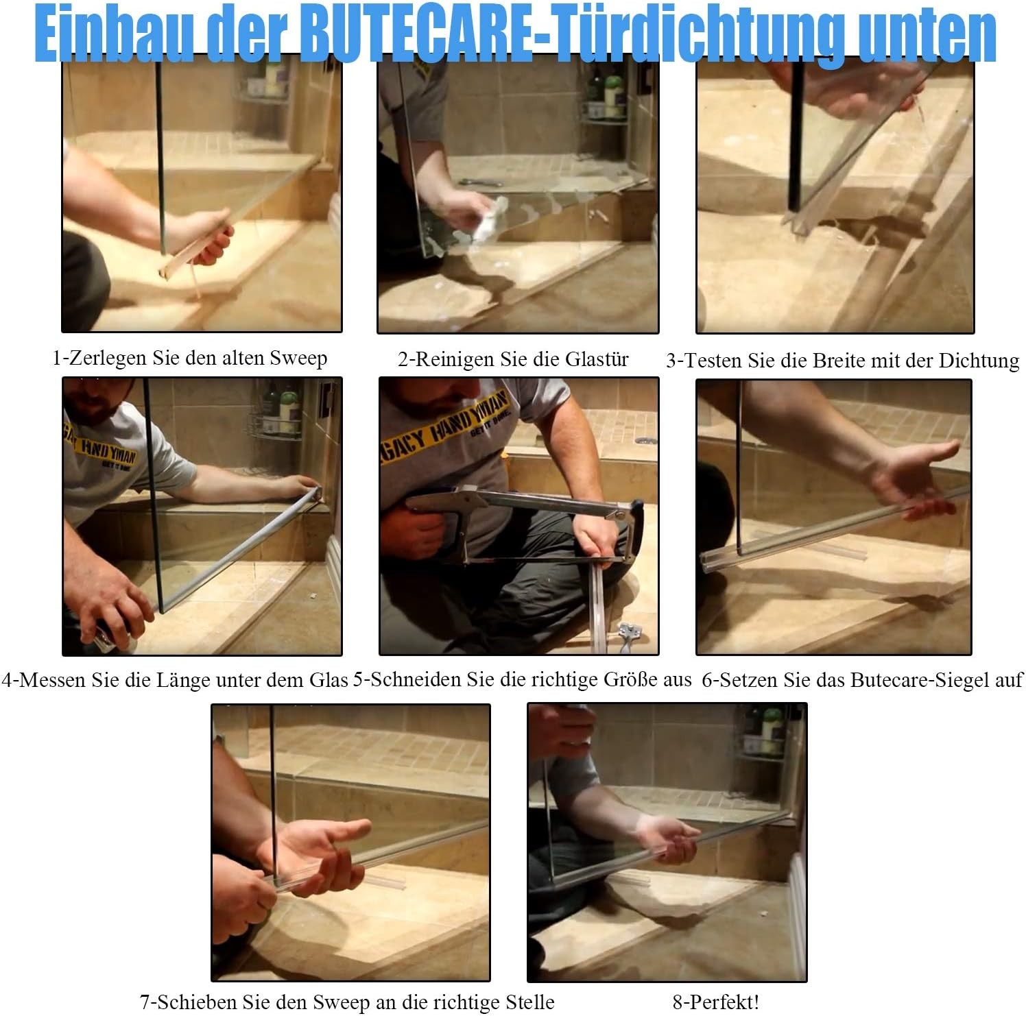 2-Pack Butecare Frameless Shower Door Bottom Ex sweep -3/8'', Clear