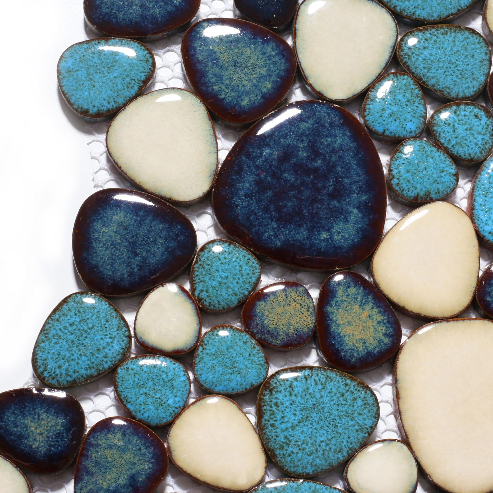 Interlocking Pebble Tiles 5 Sheets, Aqua Teal Blue Mosaic Tiles Mesh Mounted,…