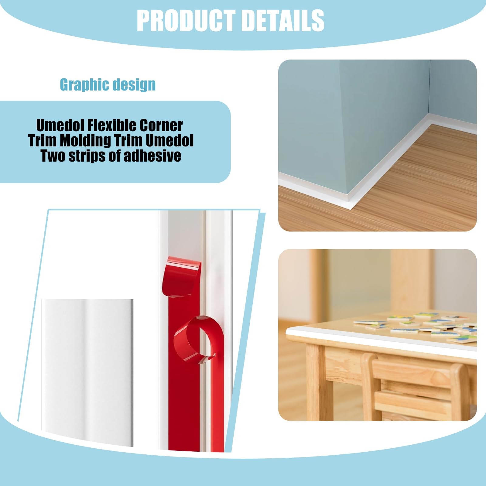 Flexible Wall Corner Protector Trim Molding,Peel and Stick Molding 90° inside