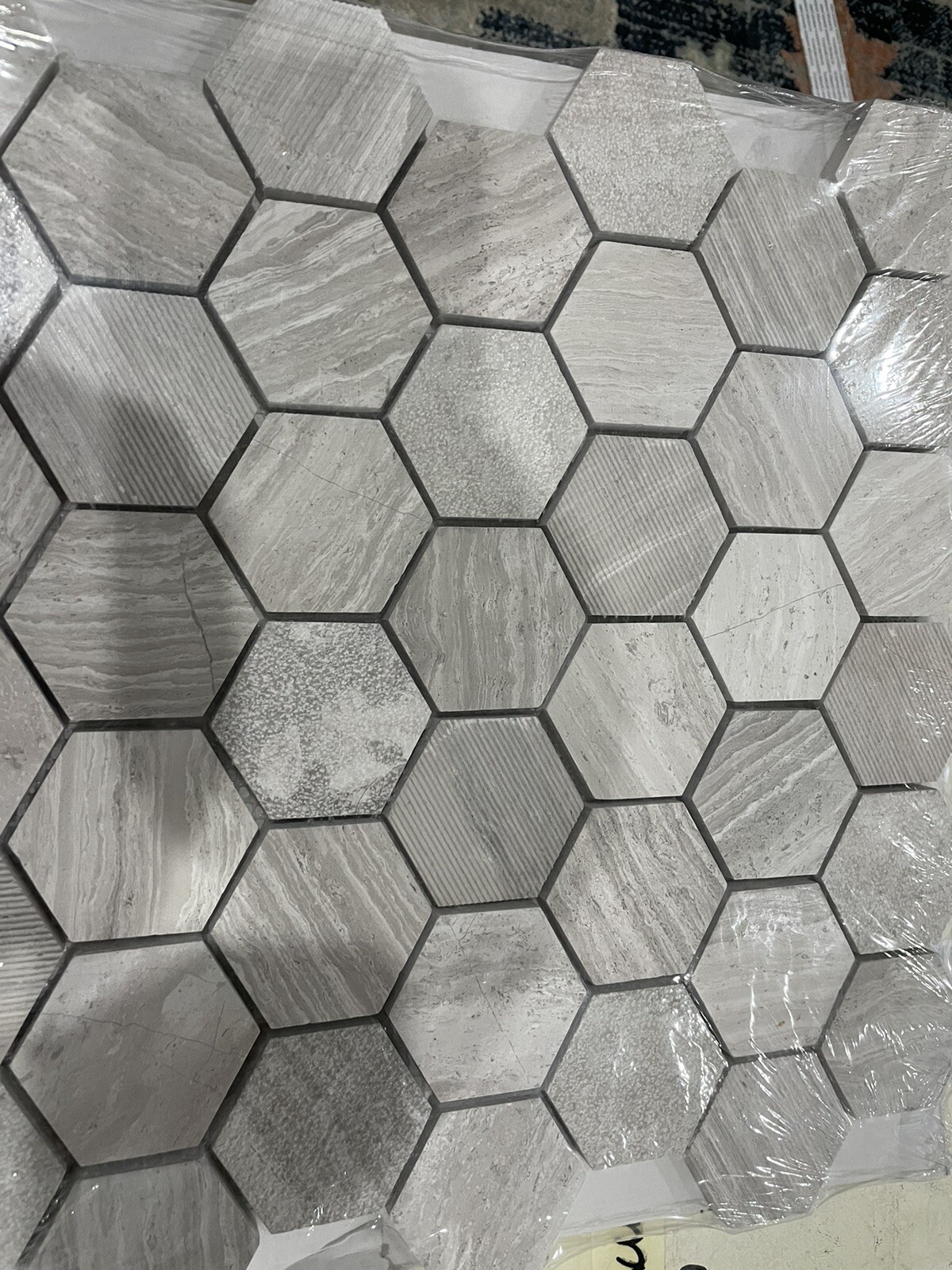 5X (sheets) Honeycomb Hexagon 12”X11.75” Textured Marble Wall Tile 0.98sq Each