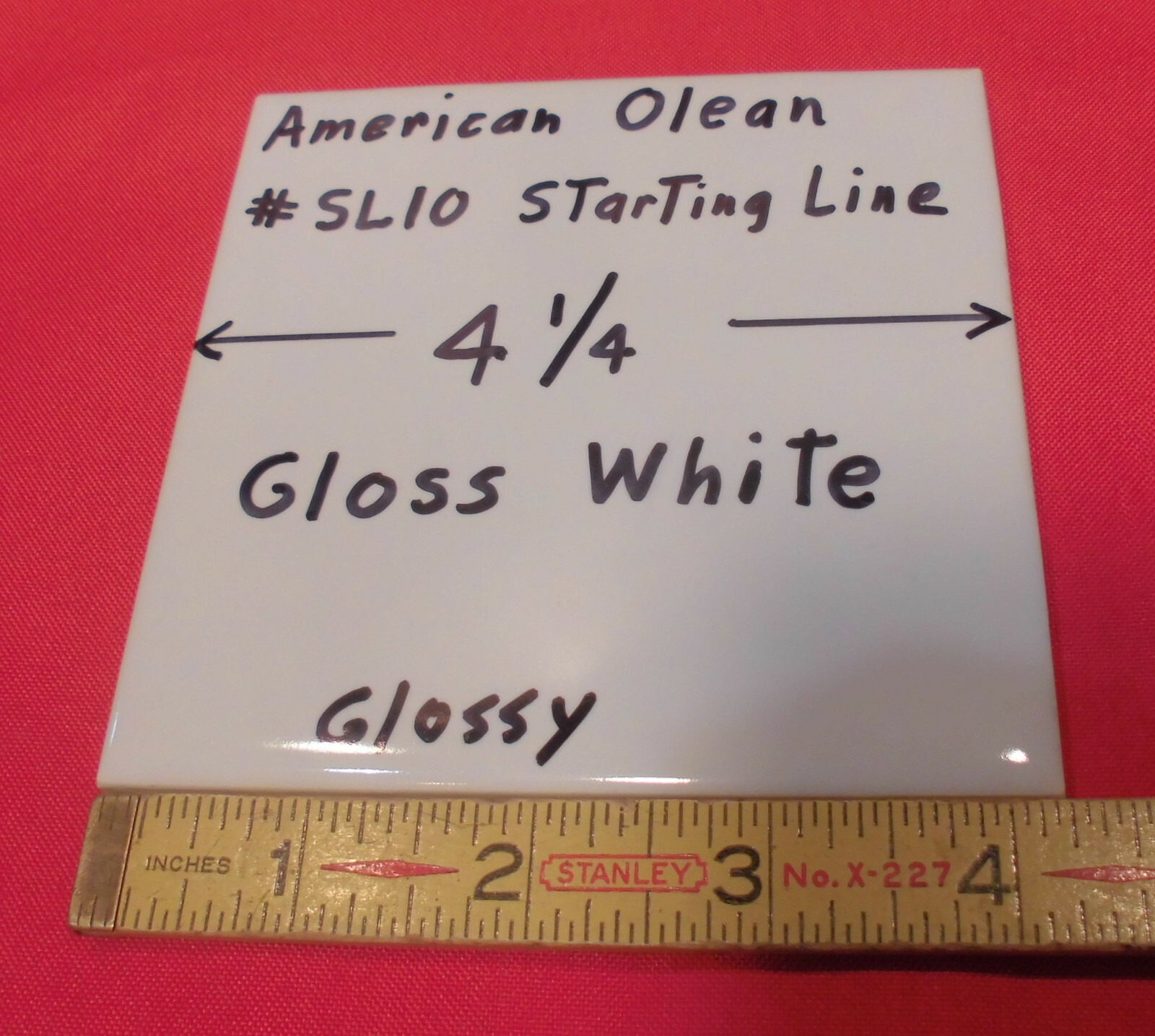 1 pc. Gloss White #SL10: Ceramic Tile by American Olean 1990’s “Starting Line”