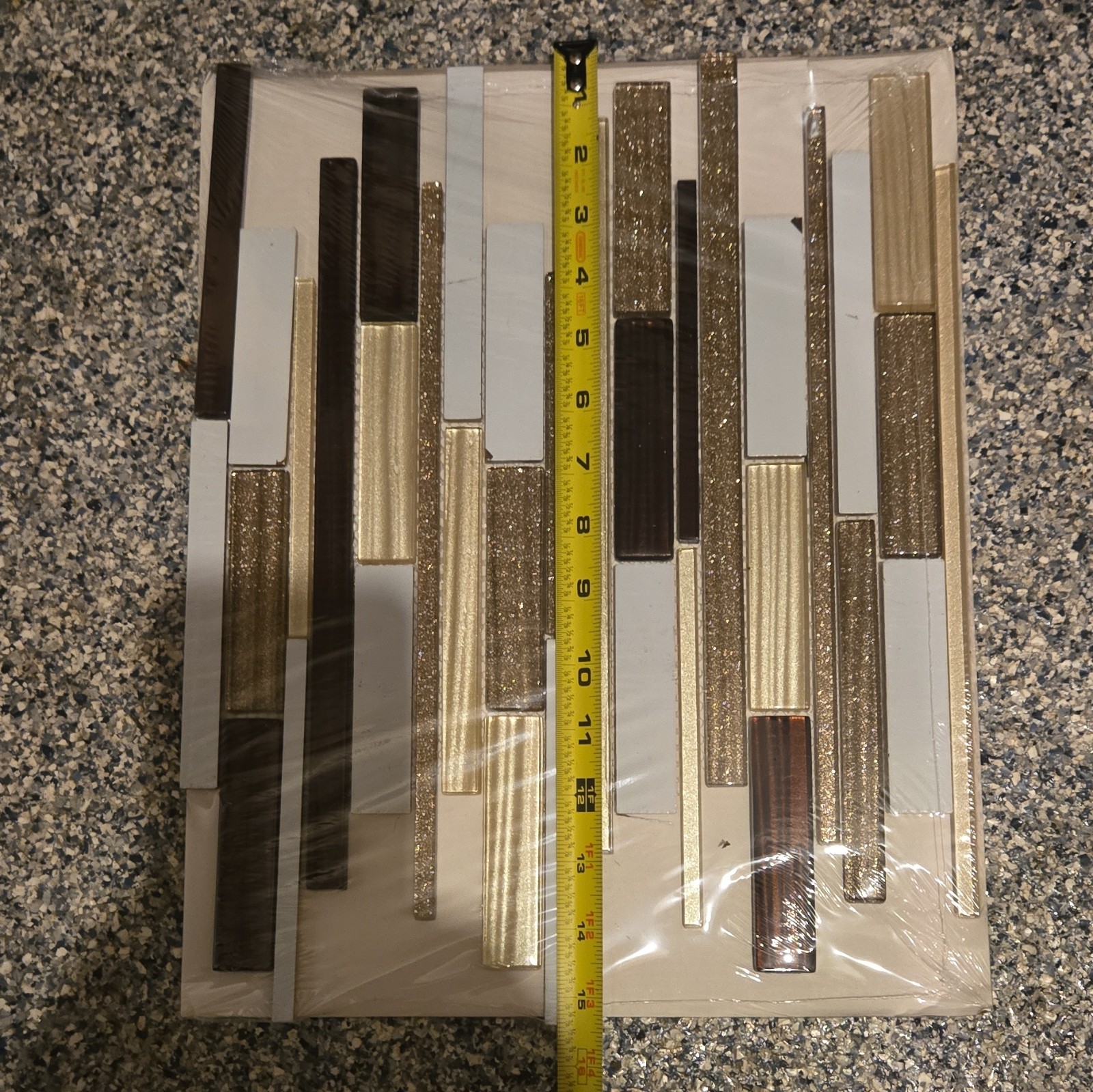 4 Glass Mosaic Tile Sheet Gold/Brown/White Stripe 12 By Glossy Wall, Modern