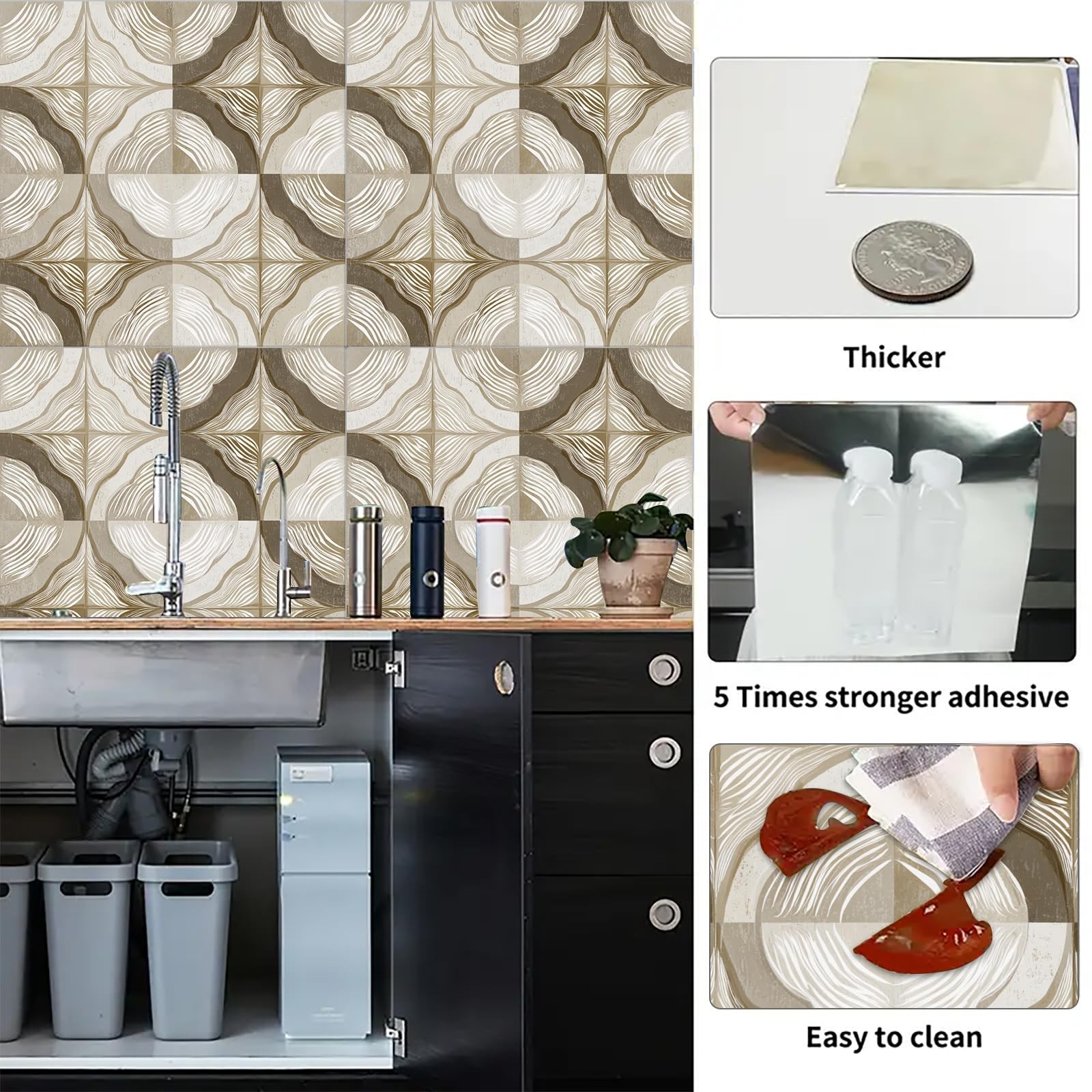 10pcs Floor Tiles Self Adhesive 12×12 Inch Beige and Brown Peel and Stick Vin…
