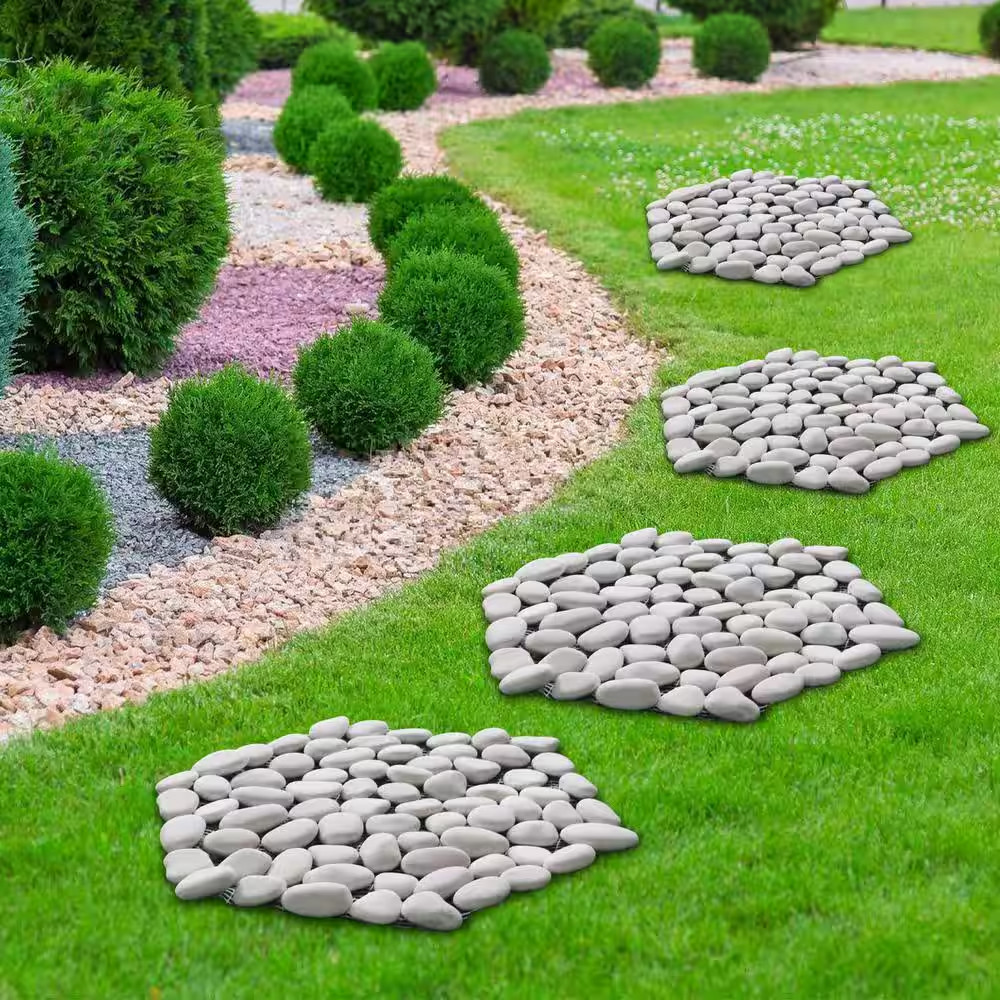11.73 In. X 10.51 In. X 3.11 In. Hexagon White Polished Pebble Decorative River