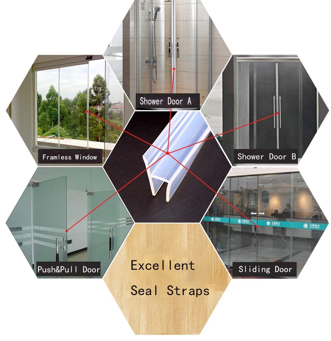 Zengest Shower Glass Door Seal Strip, 120 Inch Silicone Soft Transparent