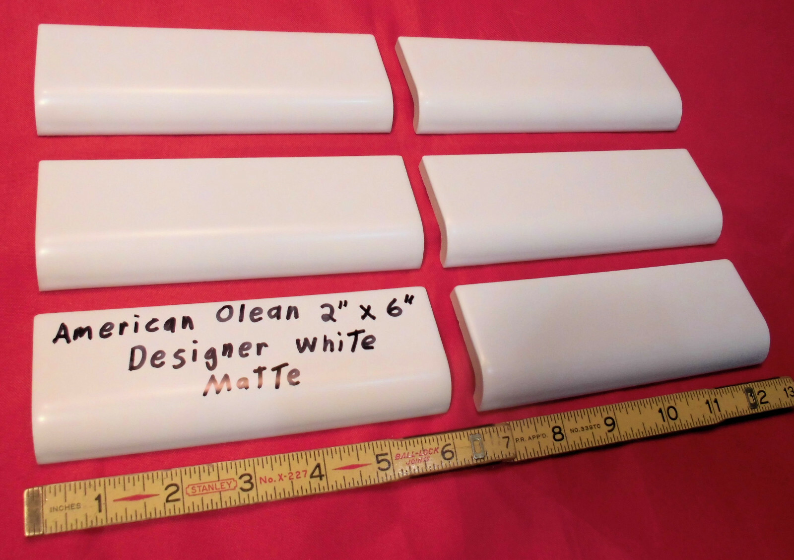 6 pcs. Matte White 2″ X 6″ X 5/8″ Ceramic Radius Bullnose Tile: Designer White
