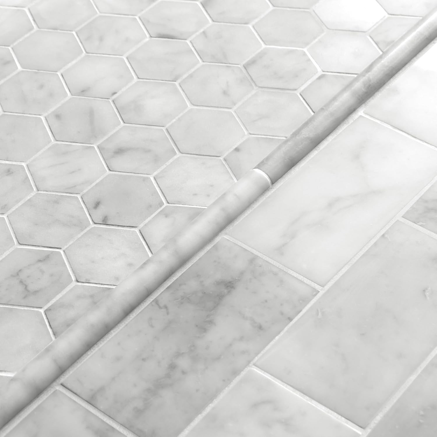 Carrara White Marble Pencil Liner Tile – 10 Pack 3/4″ x 12″ Bullnose Trim