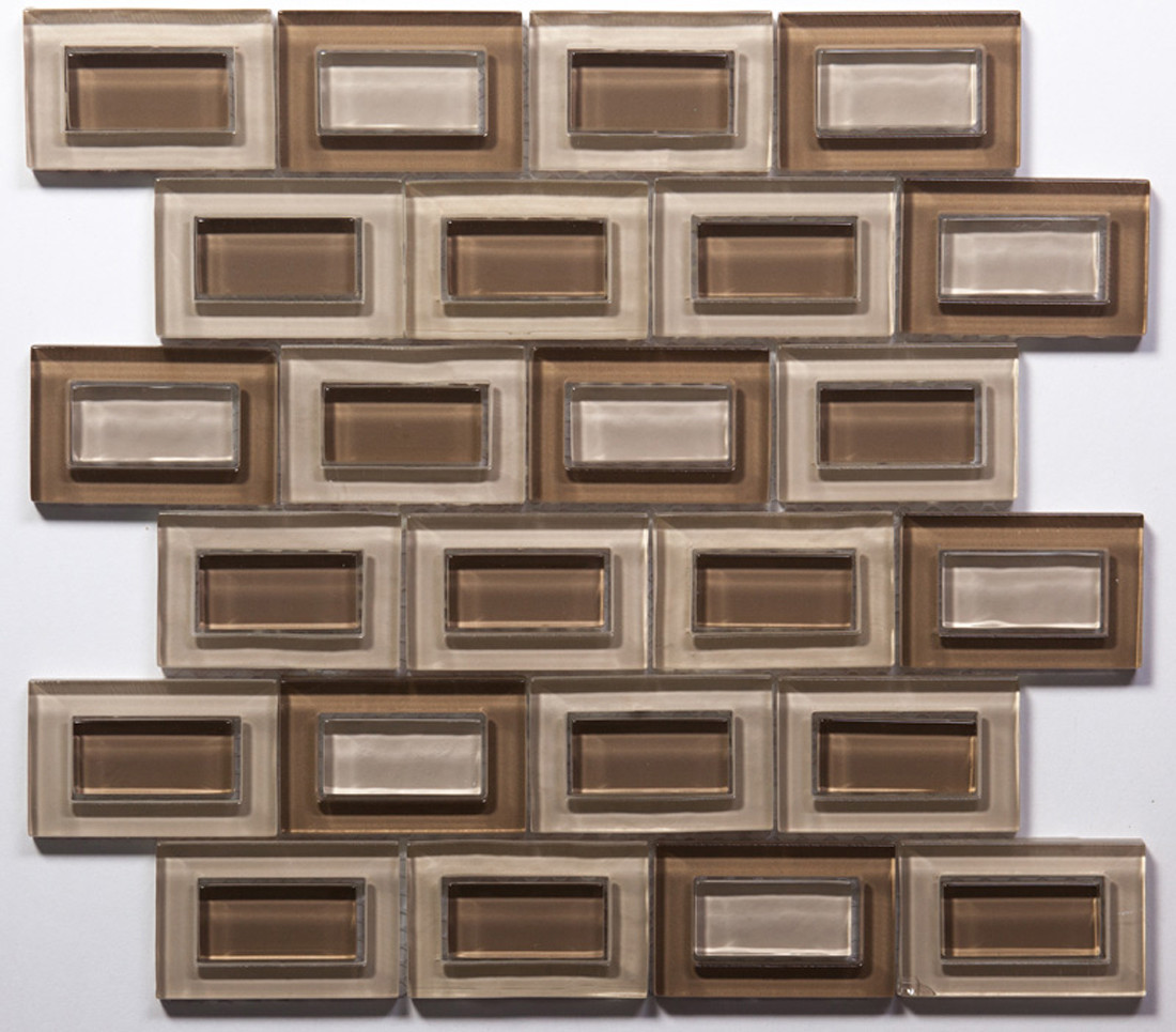 Brown Taupe Inside Out Water Jet Mosaic Glass Tile / 22 sq ft