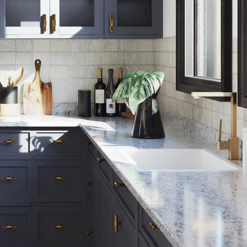 8 Ft. Straight Laminate Countertop All-Inclusive Kit in Textured White Ice Grani
