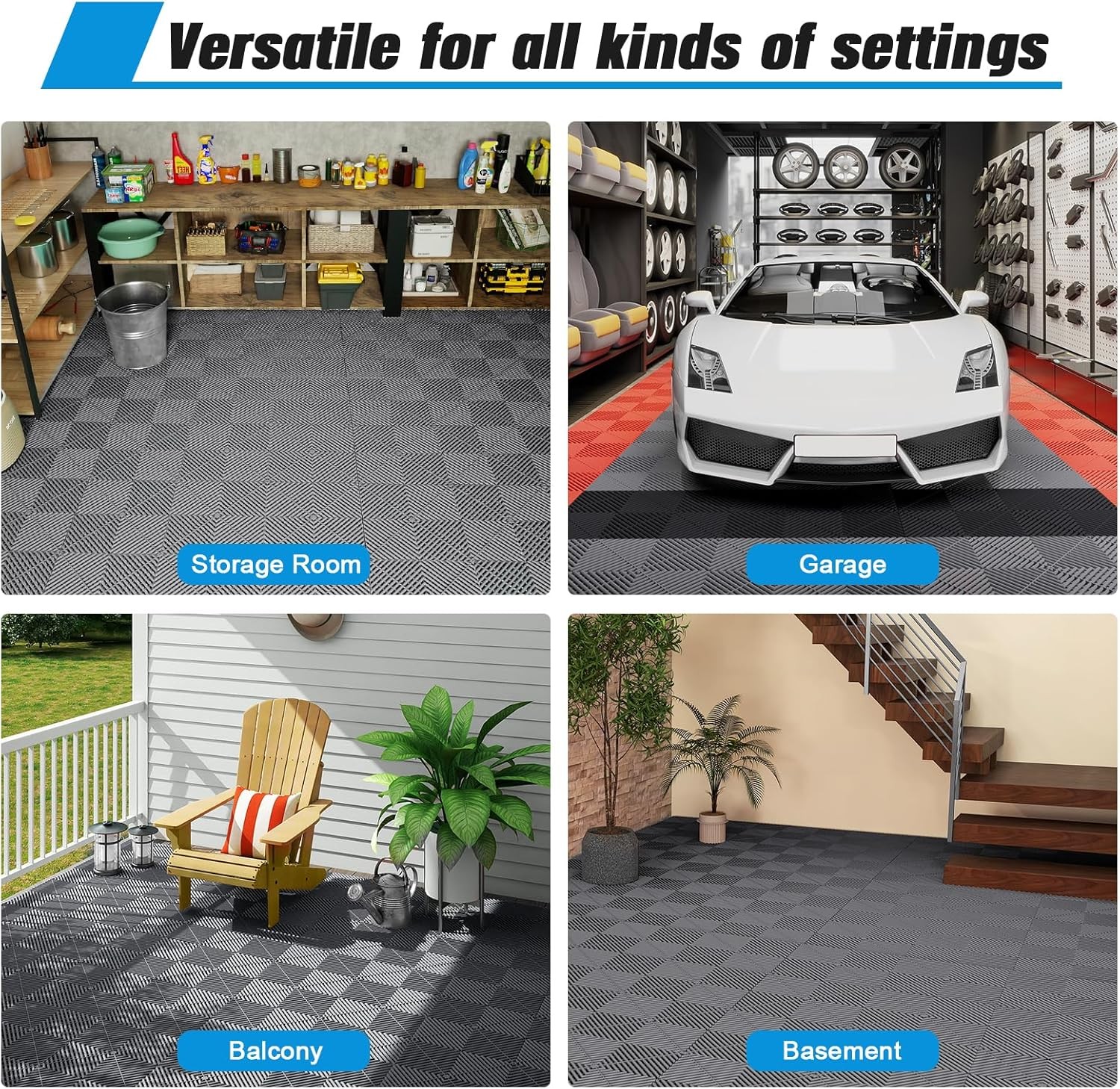 20/25/34 Pack Interlocking Garage Floor Tiles Vented Water Drainage 15.7″x15.7″