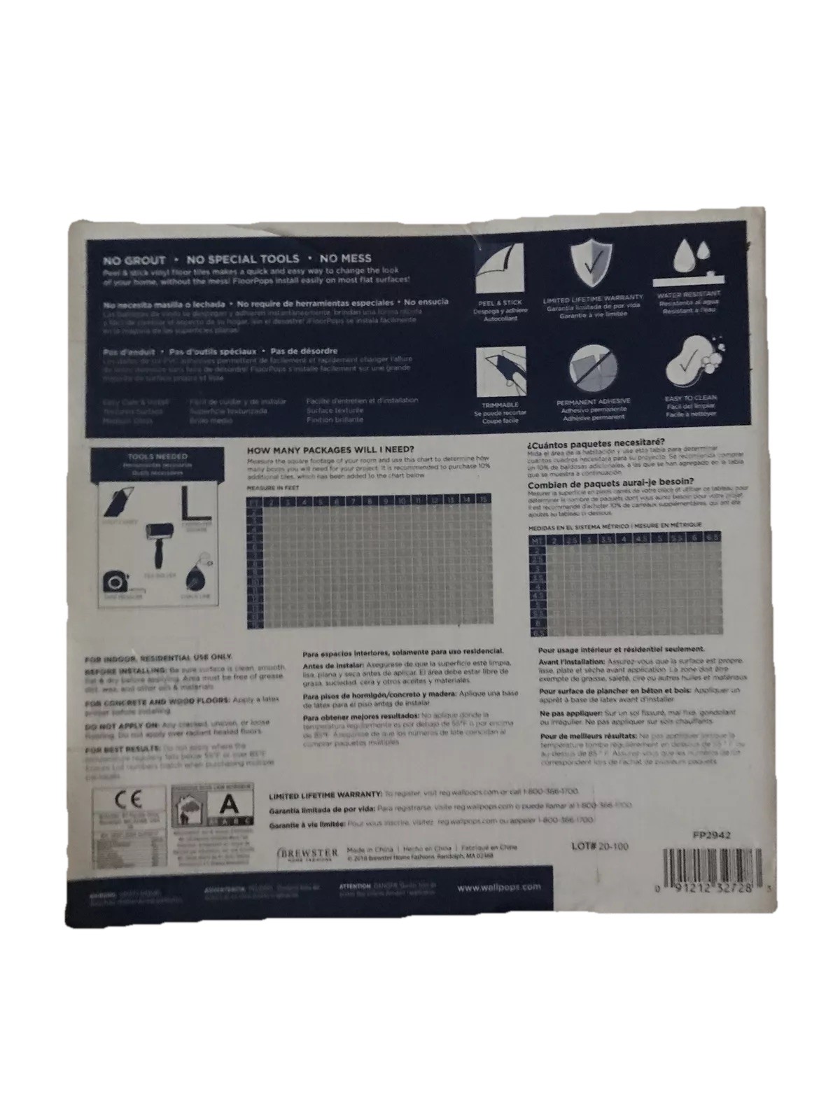 ***4 BOXES BRAND NEW ***FloorPops FP2942 Medina Peel & Stick Floor Tiles, Grey