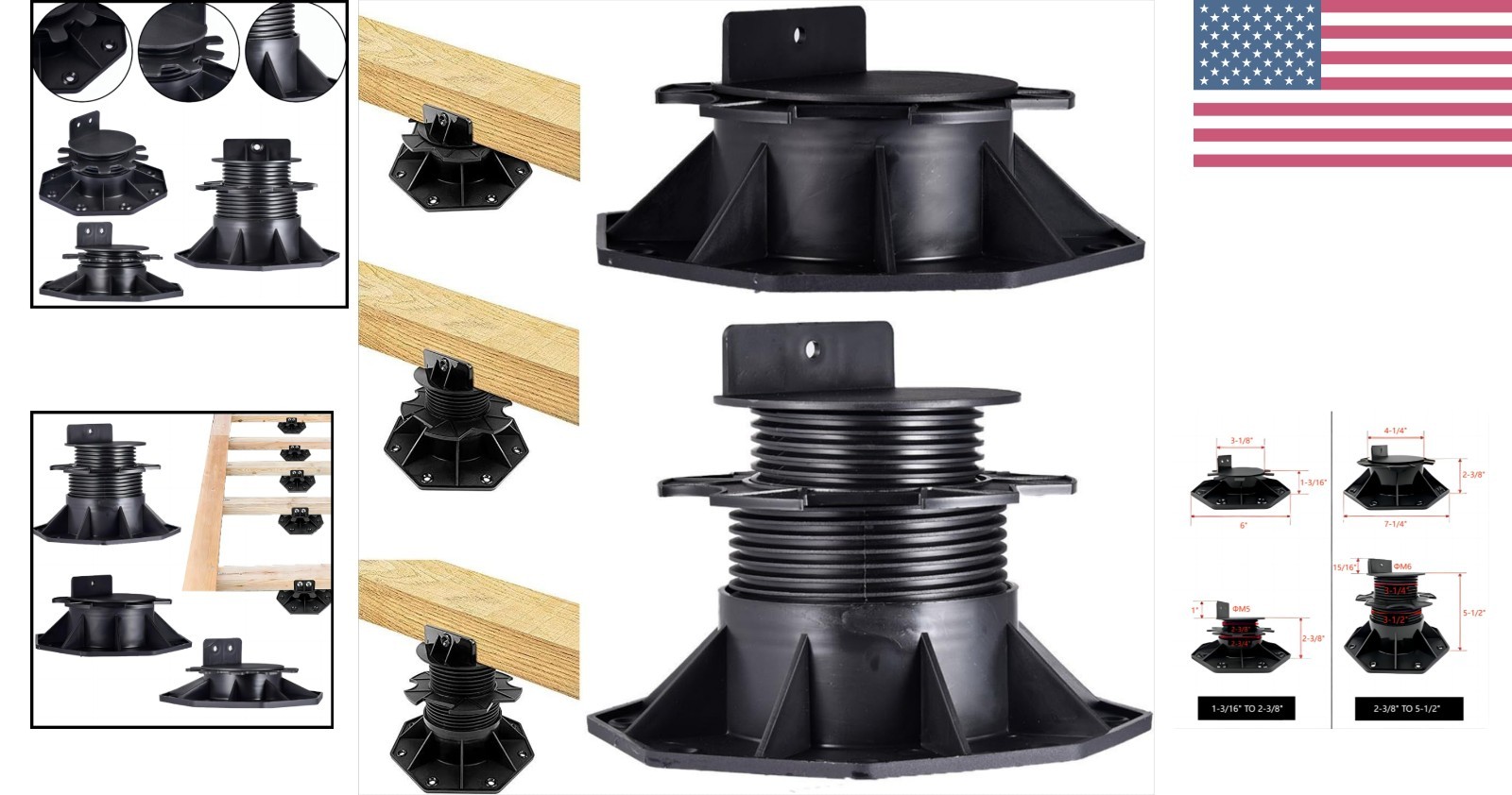 12-Pack Adjustable Deck Support Pedestal – Elevate Floors from 2-3/8″ to 5-1/2″