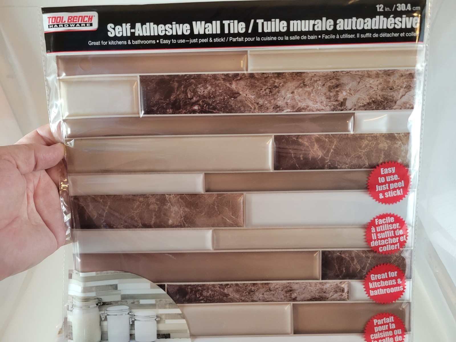 Sheets Hardware Self Adhesive Tan Brown and White Wall Tile 12×12 in – LOT OF 10